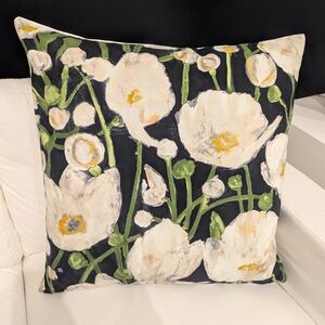 Floral Accent Pillow with White and Green Design